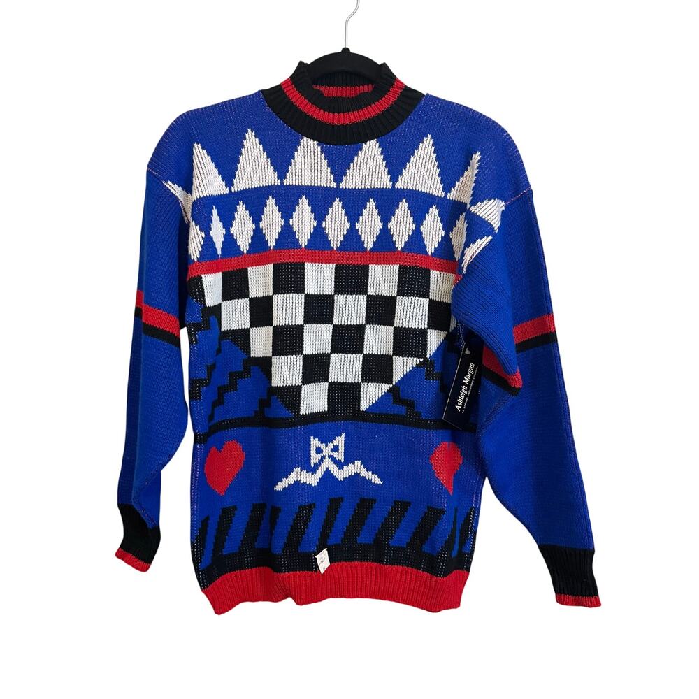 vtg Ashleigh Morgan Sweater M Blue Streetwear Racer Moto Biker Geometric NWT